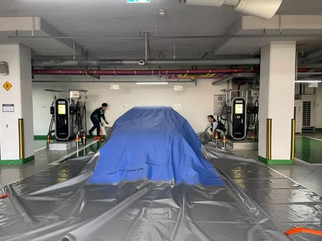 ‘전기차 화재’ 대비 비상 대응 훈련 모습.(사진=TS)