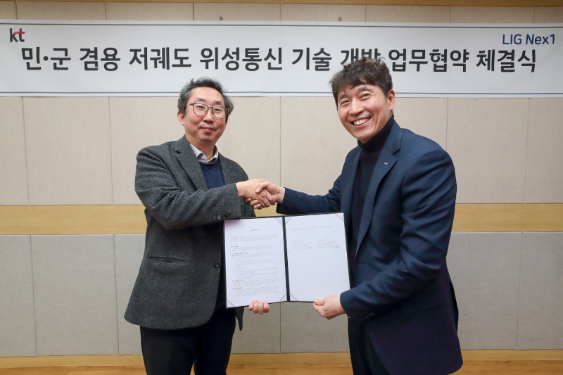 (왼쪽부터)이종식 KT 미래네트워크연구소장, 김도경 LIG넥스원 C4I연구소장. 사진=KT