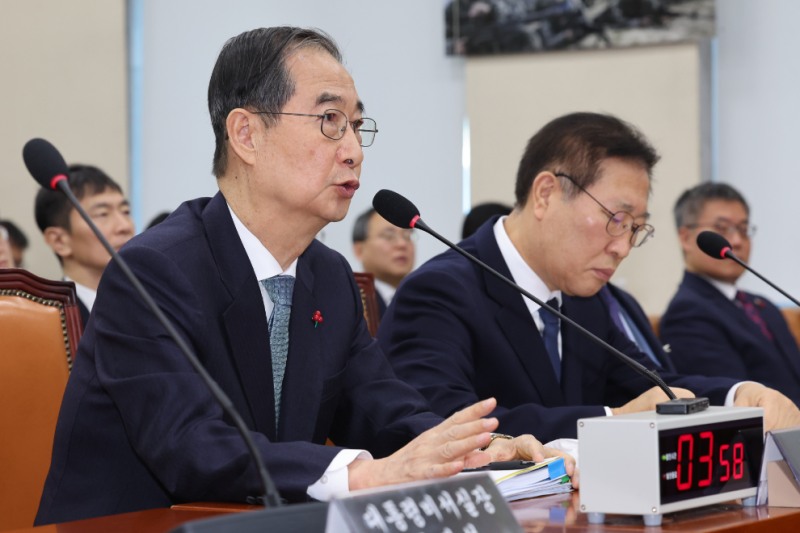 '내란 국조특위'에서 답변하는 한덕수 총리(사진=연합뉴스)