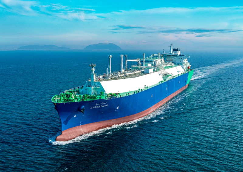 한화오션이 건조한 200번째 LNG운반선인 SK해운社의 ‘레브레사(LEBRETHAH)’호 운항 모습.(사진=한화오션)