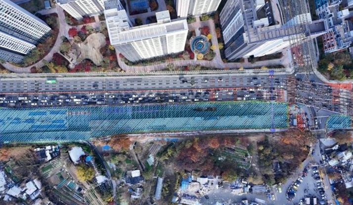 교통소통대책 도면 + 드론 촬영이미지 결합