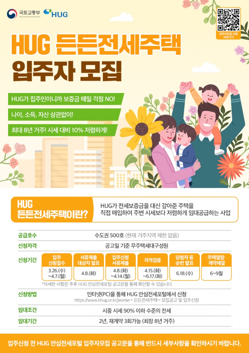 ‘HUG 든든전세주택’, 500호 입주자 모집 개시
