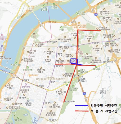 공동(空洞) 탐사 특별 점검 시행 구간 위치도