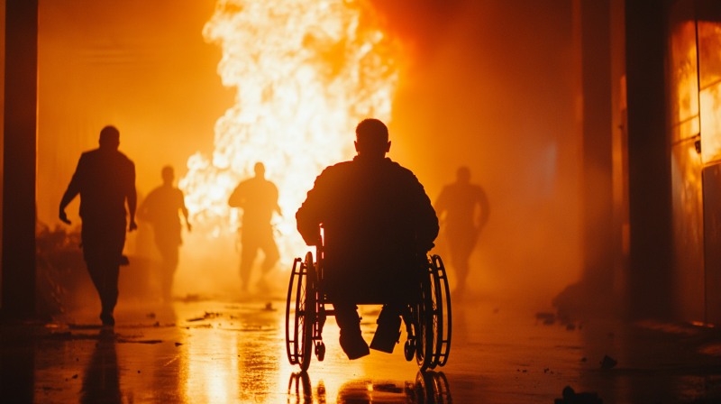 장애 수감자는 재난 시 이동, 의사소통, 의료 접근의 제약으로 취약한 현실이다. 이에 비상 재난 발생 시 접근 가능한 대피 경로, 특화된 대응 훈련, 장애 친화적 인프라 구축 등 포괄적인 지원과 대응책이 필요하다는 지적이다./ 이미지 디자인=로이슈 AI디자인팀