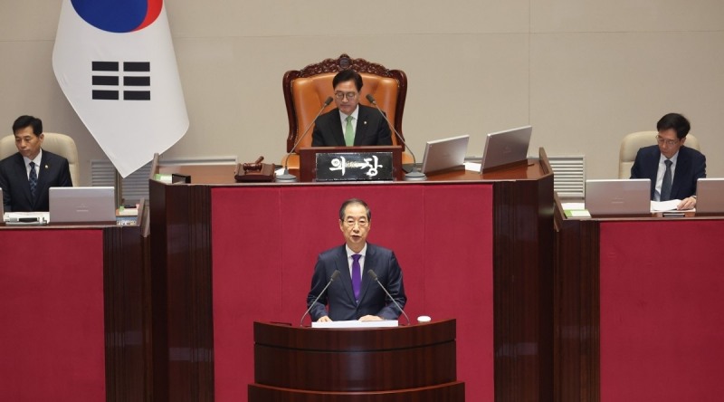 지난해 11월 4일 한덕수 국무총리가 국회에서 열린 본회의에서 2025년도 예산안 및 기금운용계획안에 대한 시정연설을 하고 있다.(사진=연합뉴스)