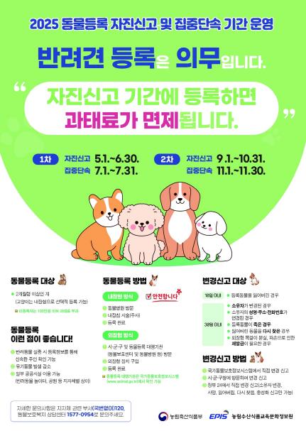 ‘2025 동물등록 자진신고 및 집중단속 기간 운영’ 관련 포스터