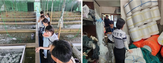 양식장과 어구판매업체 관계기관 합동 점검 모습.(제공=울산해경)