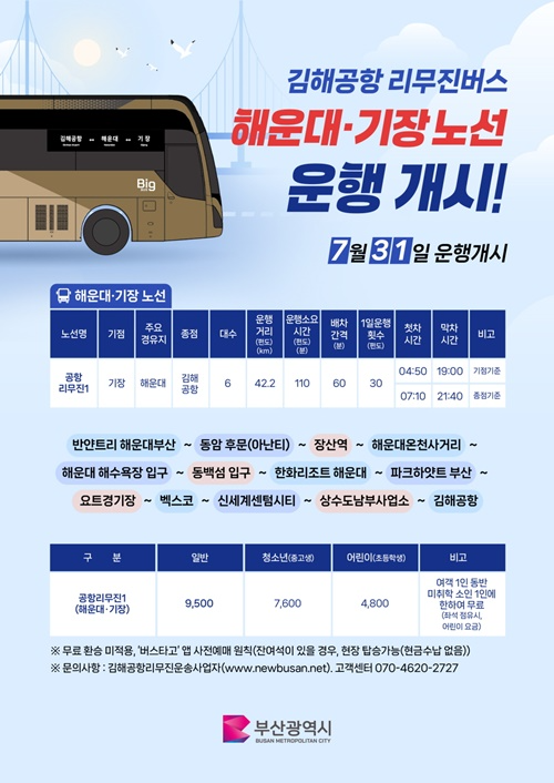 김해공항 리무진버스(해운대 기장) 안내문.(제공=부산 기장군)