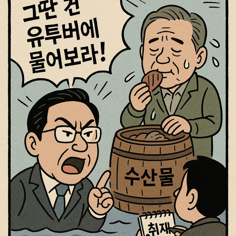 지석규 정무수석이 A 취재기자의 질문에 대해 “그딴 건 유튜버한테 물어보라”고 응답하고 있다.(제공=기자들의눈 제작)