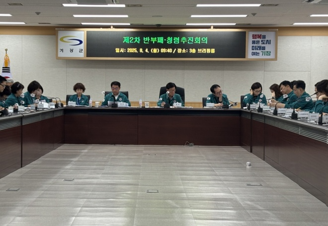 정종복 기장군수(가운데)가 ‘반부패·청렴 추진회의’를 주재하고 있다.(제공=부산 기장군)