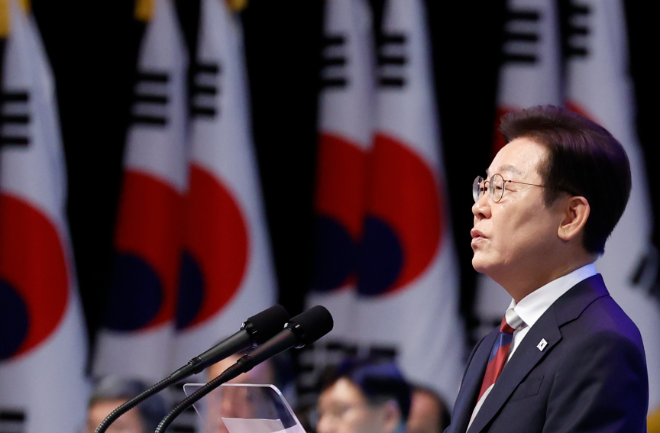 이재명 대통령이 80주년 광복절 경축사를 하고 있다. (사진=연합뉴스)