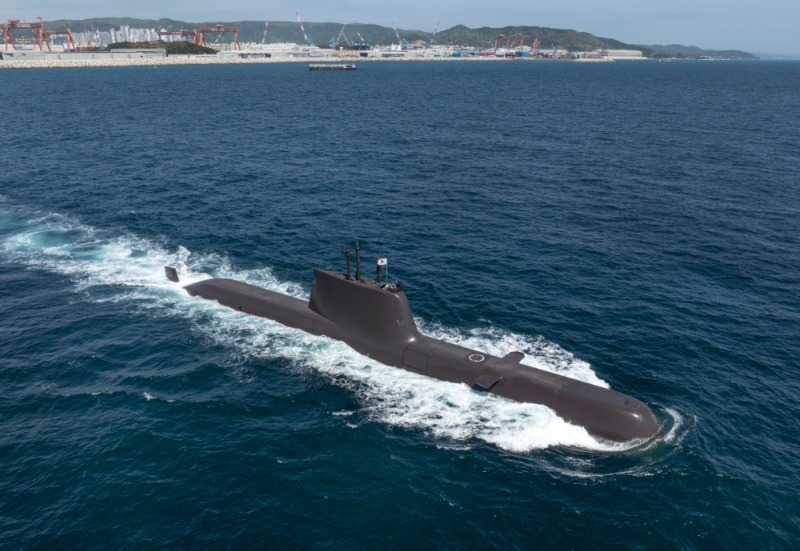 HD현대중공업이 건조해 2016년 대한민국 해군에 인도한 장보고-Ⅱ(214급) 잠수함 ‘윤봉길함’의 시운전 모습.(사진=HD현대중공업)