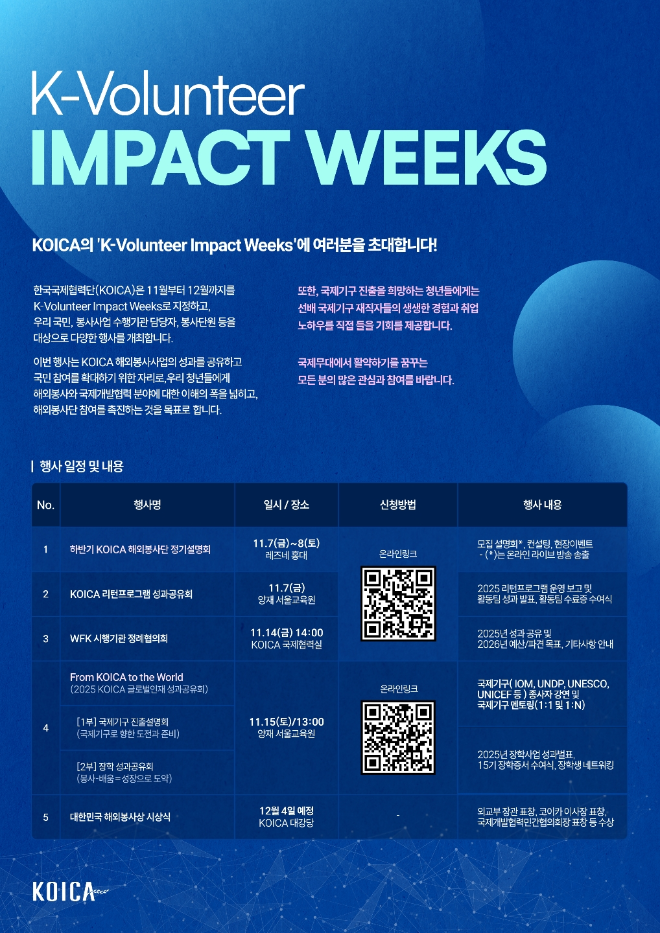 코이카, 11월-12월 ‘K-볼룬티어 임팩트 주간’ 지정