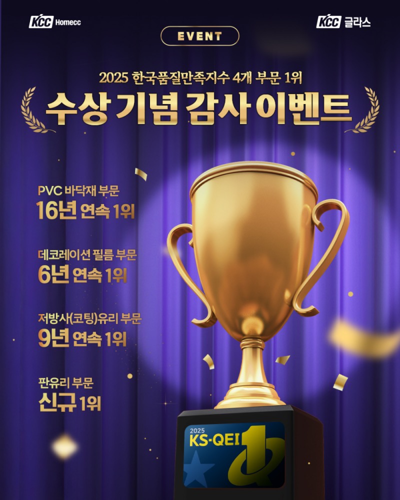 KCC글라스가 2025 한국품질만족지수(KS-QEI) 수상 기념 SNS 이벤트를 진행한다.(사진=KCC글라스)