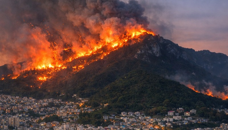 부산진구 초읍동 금정봉 산불 가상 이미지./ 사진(AI 제작)=이승렬 기자