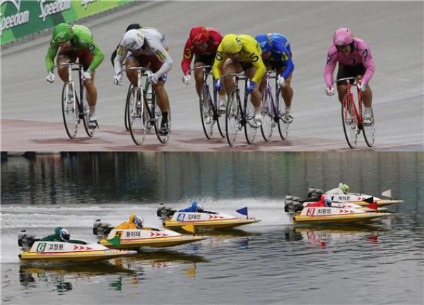 광명스피돔에서 열리는 경륜 경주(위 사진)와 미사경정장에서 열리는 경정 경주 전경. (사진=국민체육진흥공단)