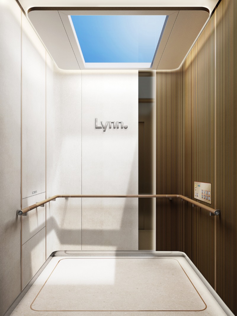 우미건설의 엘리베이터 디자인 콘셉트 '디 인피닛 챔버(The Infinite Chamber)' 후면 이미지.(사진=우미건설)