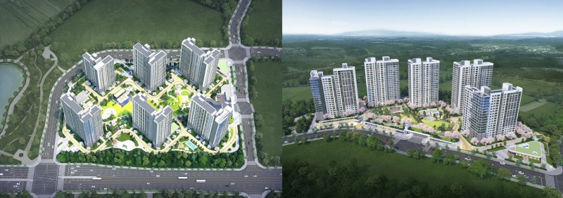 고덕국제신도시 수자인풍경채 1•2단지 조감도, (좌)1단지, (우)2단지.(사진=BS한양)