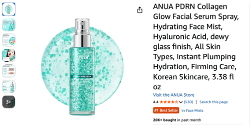 아누아 PDRN 캡슐 미스트 미국 아마존 카테고리 1위 기록