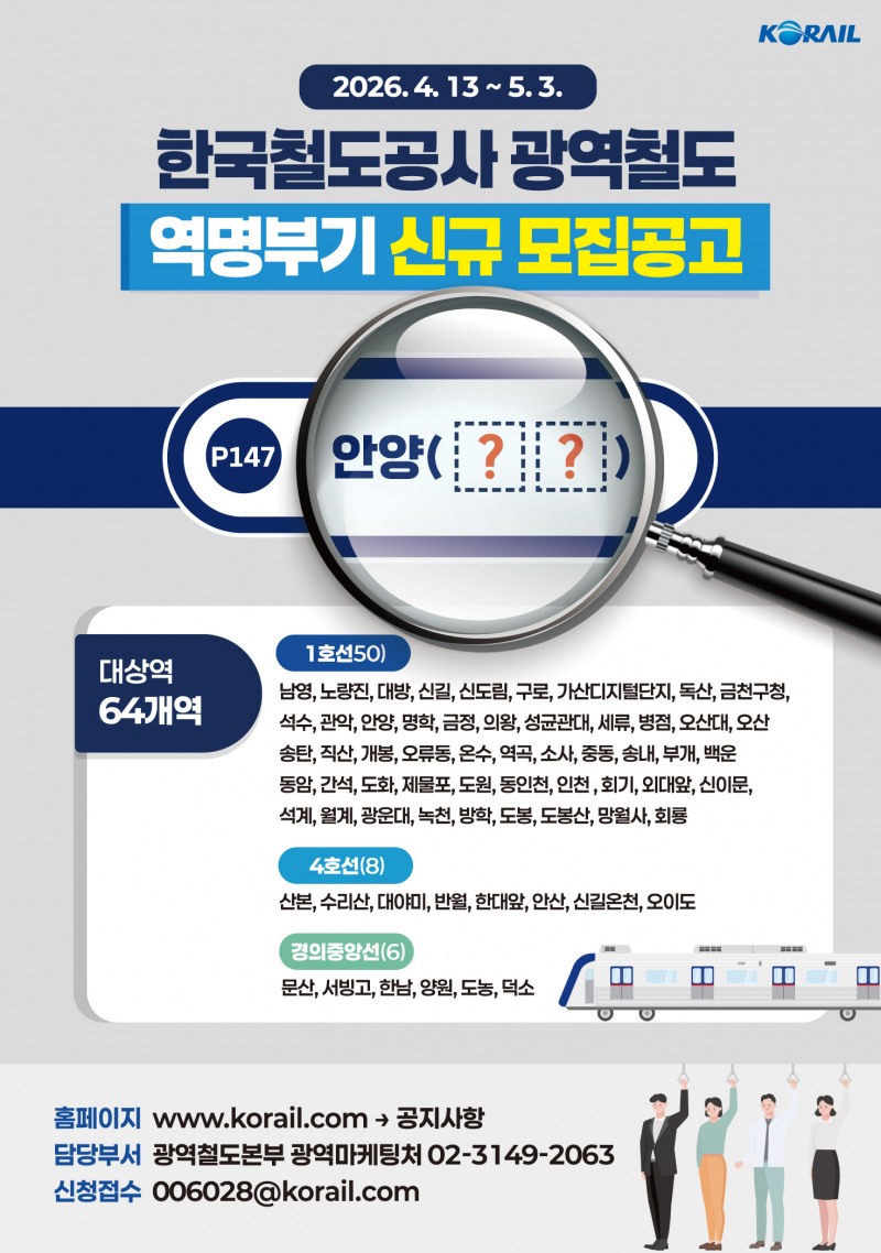 수도권전철 역명부기 모집공고 포스터.