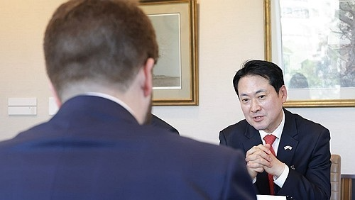 미국 국무부 차관보 면담한 장동혁 대표(사진=연합뉴스)