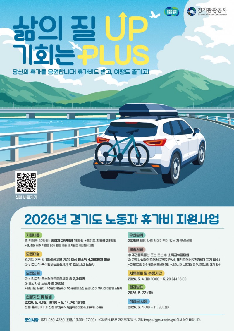 경기도, 취약노동자 휴가비 지원 2,600명으로 확대 모집