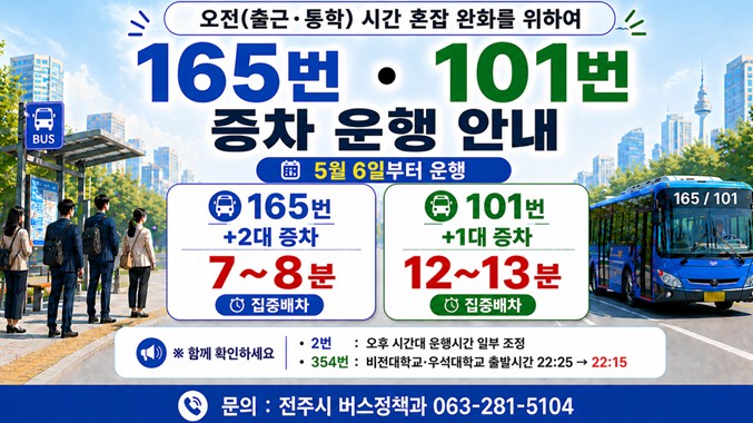 전주시, 시내버스 혼잡노선에 예비차 투입
