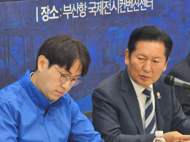 하정우 북구갑 예비후보가 발언을 준비하고 있다. (사진=김지윤 기자)