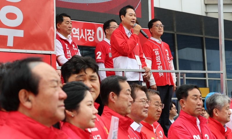 이장우 대전시장 후보 지지 발언하는 장동혁 상임선대위원장(사진=연합뉴스)