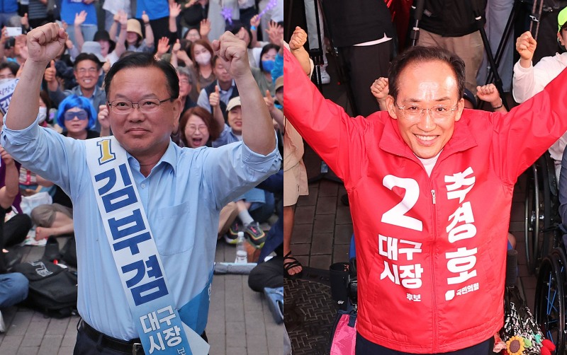 왼쪽부터 김부겸, 추경호 대구시장 후보. 사진=연합뉴스
