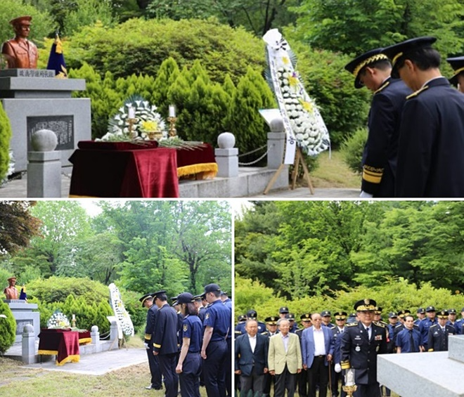 6월 5일 호국보훈의 달 및 제71회 현충일을 맞아 서울구치소 교화공원 내 추념동산에서 故 우학종 개성소년형무소장 및 순직교도관 추념식을 진행하고 있다.(사진제공=서울구치소)