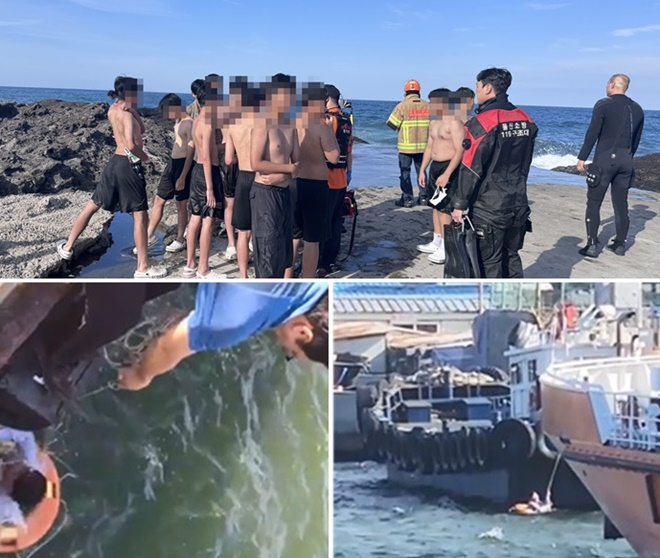 6일 오후 울산본항(아래사진)과 북구 판지항(위 사진)인근해상에서 발생한 익수사고 대응모습.(사진제공=울산해경)