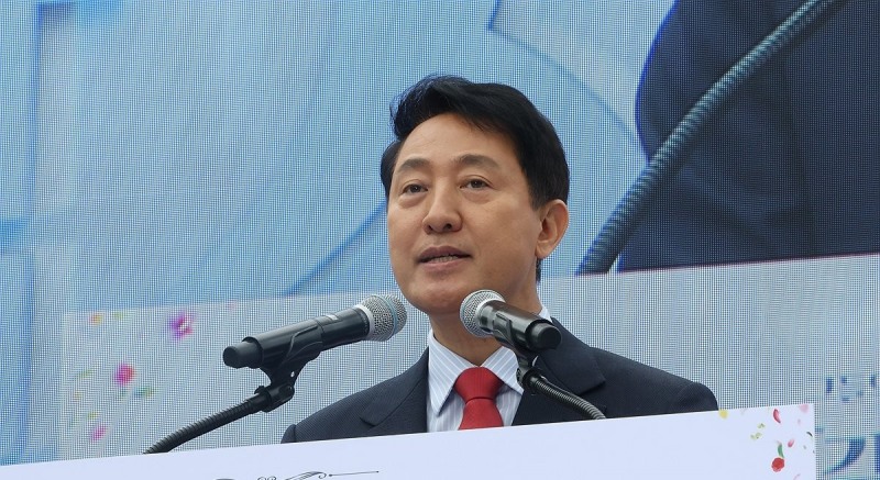 감사의 정원 준공식에서 축사하는 오세훈 서울시장(사진=연합뉴스)