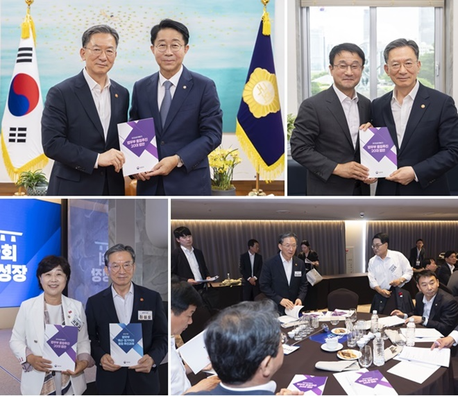 (사진위부터 시계방향)정성호 법무부장관이 7월 7일 오후 조정식 국회의장과 한병도 더불어민주당 원내대표를 예방하고 2026년 정기국회 중점추진 20대법안 국회통과를 요청하고 있다./정 장관이 7월 3일 더불어민주당 국회의원 워크숍에 참석해 국회의 협조를 요청하고 서영교 법제사법위원회 위원장과 기념촬영.(사진제공=법무부)