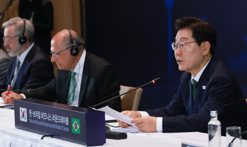 이재명 대통령, 한-브라질 비즈니스 라운드테이블 발언(사진=연합뉴스)