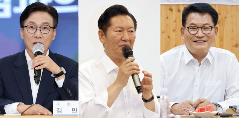왼쪽부터 김민석, 정청래, 송영길 더불어민주당 당대표 후보. 사진=연합뉴스