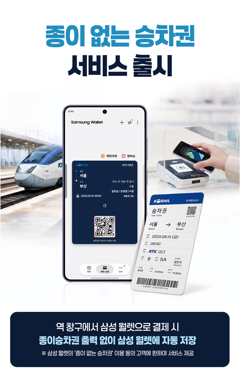 철도 통합 앱 ‘코레일+’의 ‘종이 없는 승차권’ 서비스.(사진=코레일)