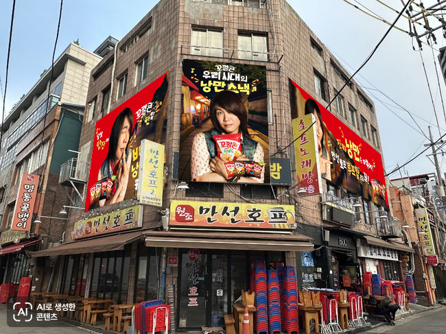 롯데웰푸드 꼬깔콘X만선호프 건물 외관. 사진=AI 활용
