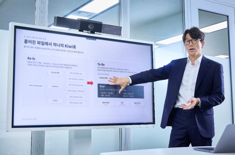 김용훈 SK스퀘어 AI혁신담당이 SK스퀘어 AX(AI전환) 전략을 설명하고 있다. 사진=SK스퀘어