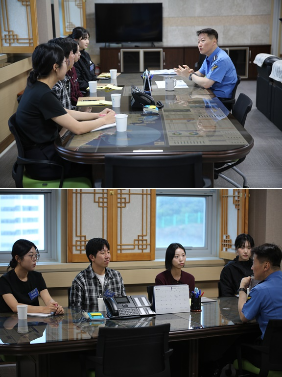 주용현 서장이 청년인턴들과 소통의 시간을 갖고 있다.(사진제공=울산해양경찰서)
