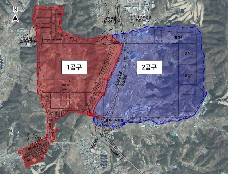 용인 반도체 클러스터 국가산업단지 조성공사 1공구 및 2공구 위치도.(사진=LH)