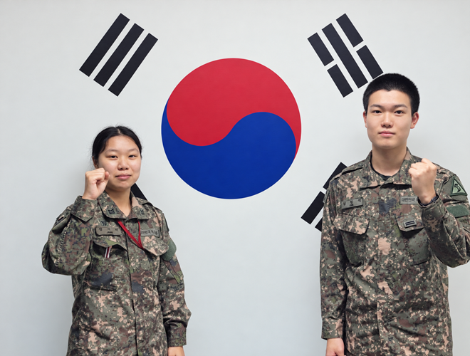 제53보병사단 부산여단 17해안감시기동대대 장민서 하사(왼쪽)와 심현석 일병이 철통같은 해안경계작전 임무 수행을 다짐하며 파이팅을 하고 있다.(사진제공=육군53사단)