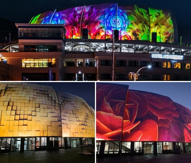 장승포항 '지붕없는 미술관 빛의 영상 연출'.(사진제공=거제시)