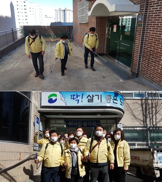 서구 초장동 코로나19 확산 방지를 위해 통별 방역.(사진제공=부산서구)