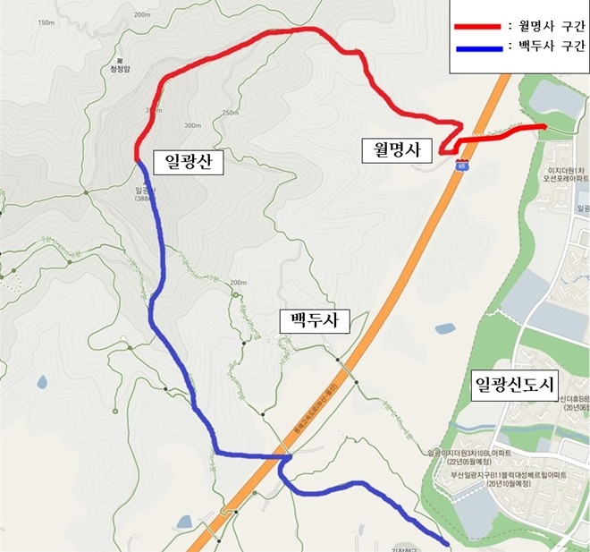 일광산 등산로 정비사업 위치도.(제공=부산기장군)