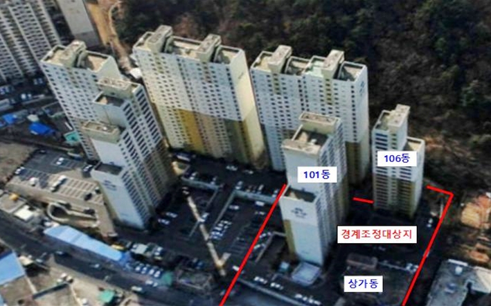 금정구와 해운대구로 나눠져 있는 대구금사아파트.(사진제공=부산 금정구)