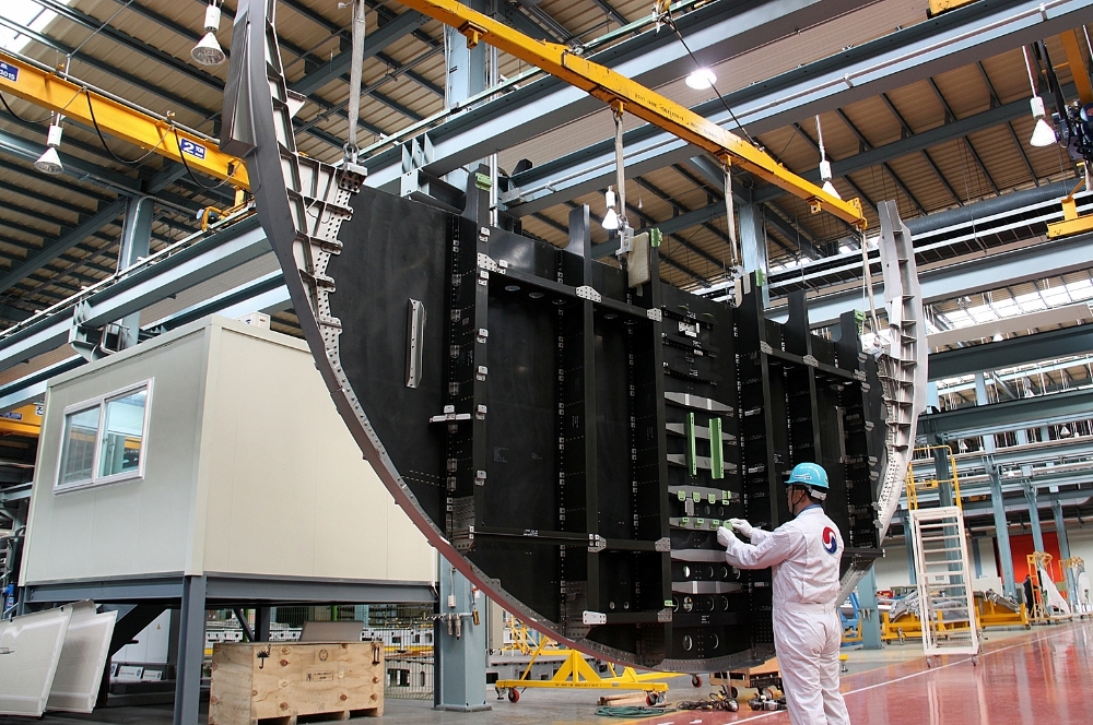 후방 랜딩기어 수용 공간 구조물 제작 모습.(사진=대한항공)