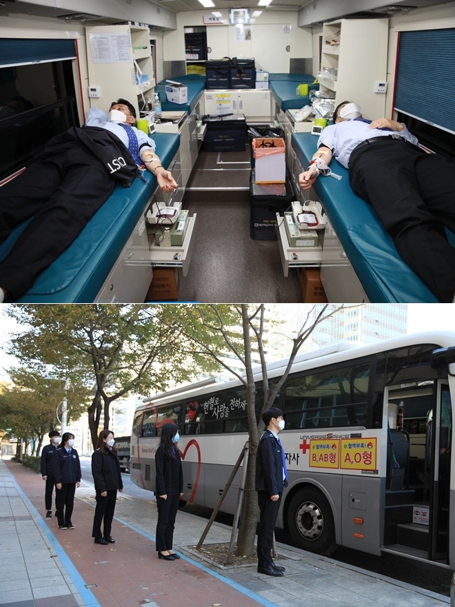 부산본부세관 직원이 헌혈을 하고 있다.(사진제공=부산본부세관)