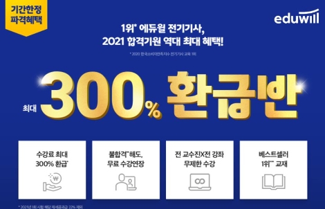 에듀윌 전기기사, 2021년 시험 합격 기원 ‘300% 환급반’ 공개