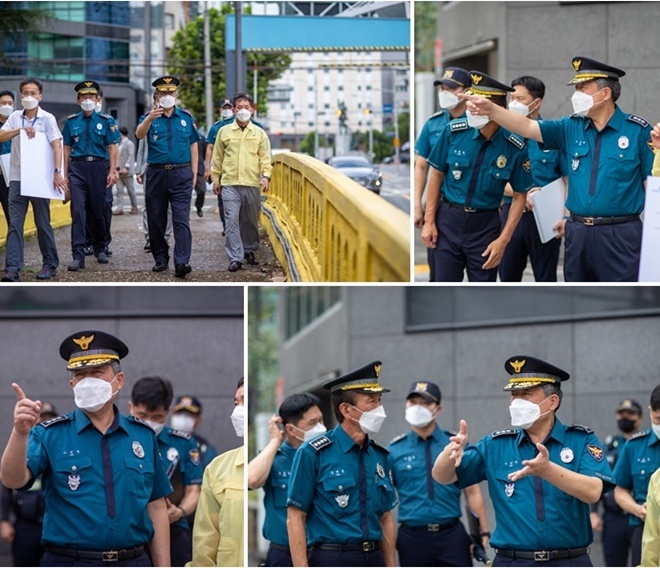 이규문 부산경찰청장이 17일 동구 초량지하차도를 방문해 현장 점검을 하고 있다. (사진제공=부산경찰청)